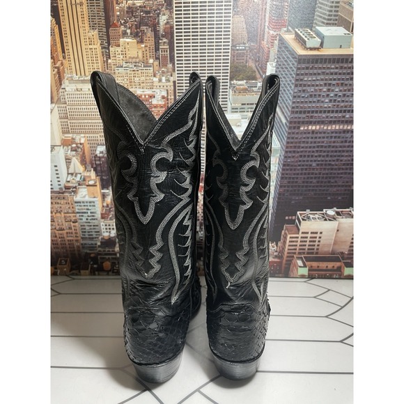 Vintage Justin Black Snake Skin Cowboy Western Boots Mens Sz 7.5 D/6046 USA Made - Picture 5 of 13